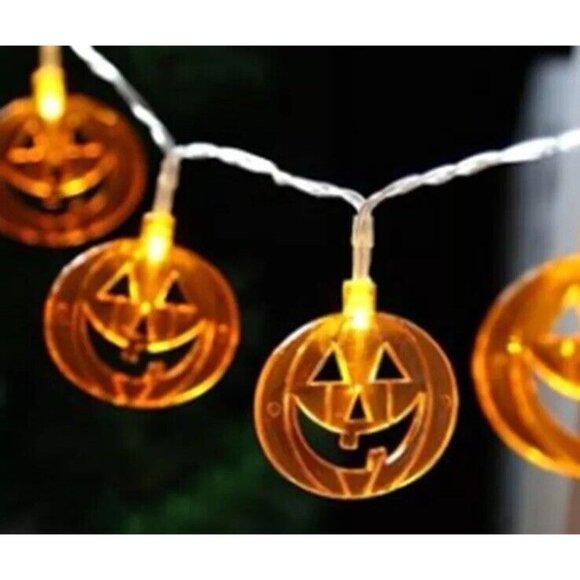 Halloween Pumpkin String Lights 10 LED 6.5ft Orange Pumpkin Fall Party Decor New - Picture 7 of 7